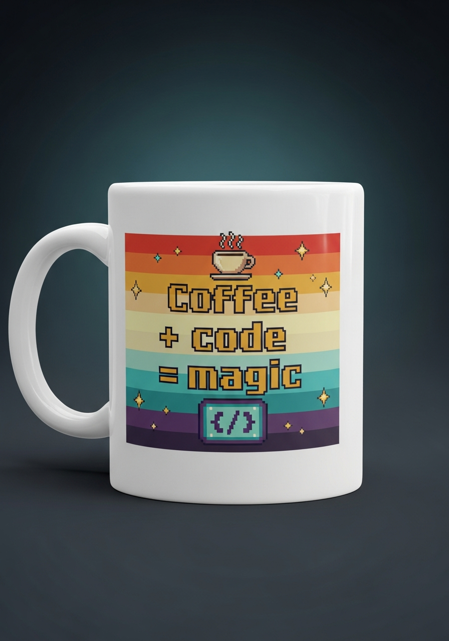 Retro pixel coffee mug mockup
