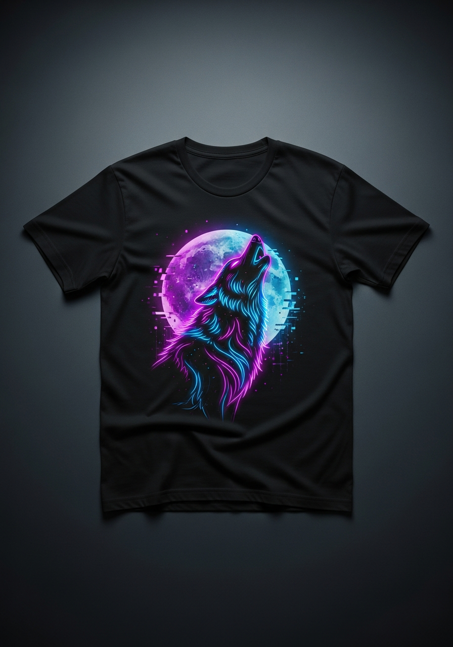 Neon wolf t-shirt mockup
